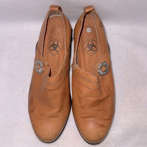 Women’s Ariat Leather Slip-on Booties Tan size 6.5 Western Cowboy - Picture 5 of 10